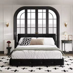 King Size Chenille Platform Bed with Upholstered Headboard and Pine Wood Slat Frame