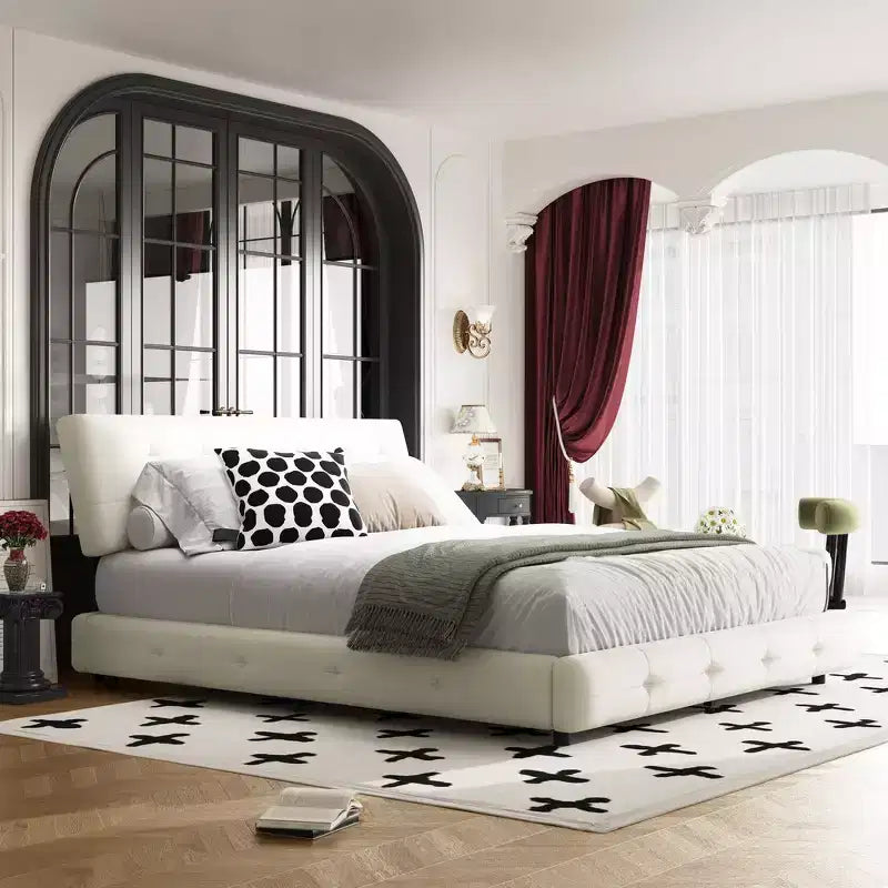 King Size Chenille Platform Bed with Upholstered Headboard and Pine Wood Slat Frame