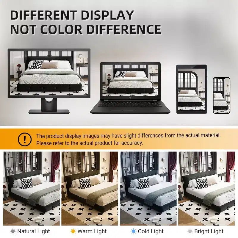King Size Chenille Platform Bed with Upholstered Headboard and Pine Wood Slat Frame