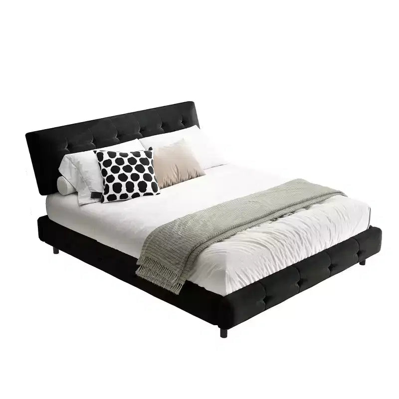 King Size Chenille Platform Bed with Upholstered Headboard and Pine Wood Slat Frame