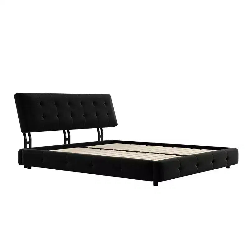 King Size Chenille Platform Bed with Upholstered Headboard and Pine Wood Slat Frame