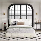 King Size Chenille Platform Bed with Upholstered Headboard and Pine Wood Slat Frame