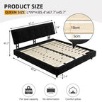 King Size Chenille Platform Bed with Upholstered Headboard and Pine Wood Slat Frame
