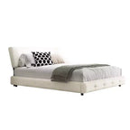 King Size Chenille Platform Bed with Upholstered Headboard and Pine Wood Slat Frame