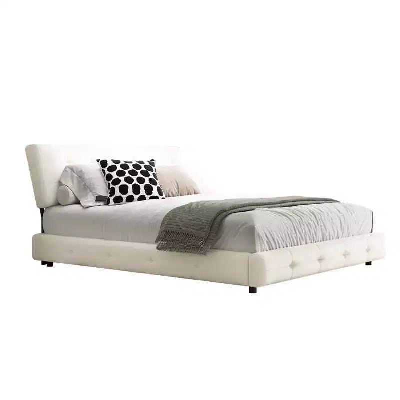 King Size Chenille Platform Bed with Upholstered Headboard and Pine Wood Slat Frame
