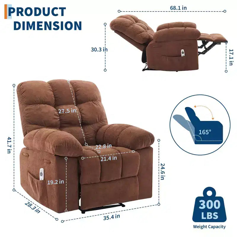 Extra Wide Oversized Recliner Chair with Massage and Heat - Plush Manual Recliner for Living Room with 150° Recline