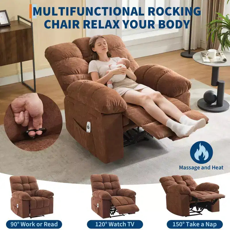 Extra Wide Oversized Recliner Chair with Massage and Heat - Plush Manual Recliner for Living Room with 150° Recline