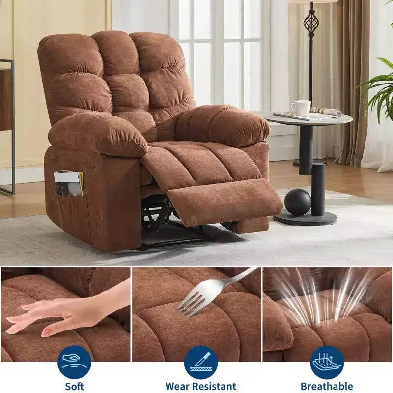 Extra Wide Oversized Recliner Chair with Massage and Heat - Plush Manual Recliner for Living Room with 150° Recline