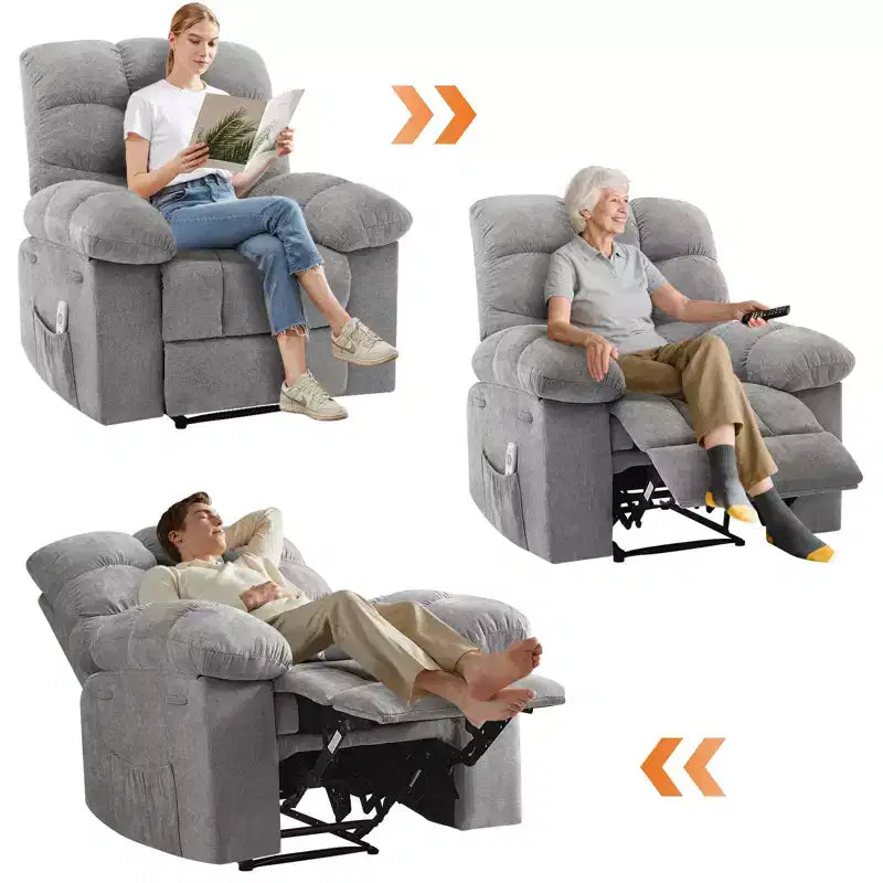 Extra Wide Oversized Recliner Chair with Massage and Heat - Plush Manual Recliner for Living Room with 150° Recline