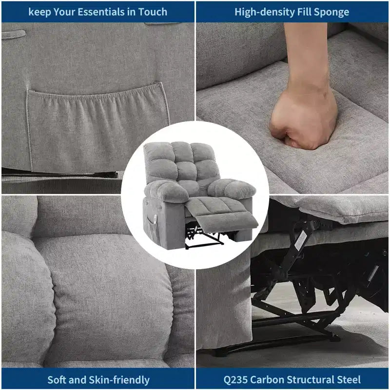 Extra Wide Oversized Recliner Chair with Massage and Heat - Plush Manual Recliner for Living Room with 150° Recline