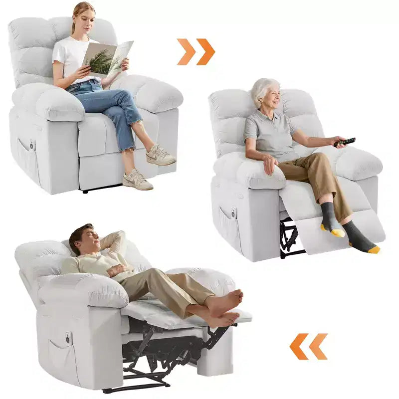 Extra Wide Oversized Recliner Chair with Massage and Heat - Plush Manual Recliner for Living Room with 150° Recline