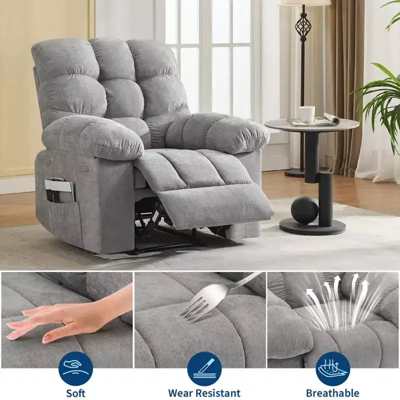Extra Wide Oversized Recliner Chair with Massage and Heat - Plush Manual Recliner for Living Room with 150° Recline