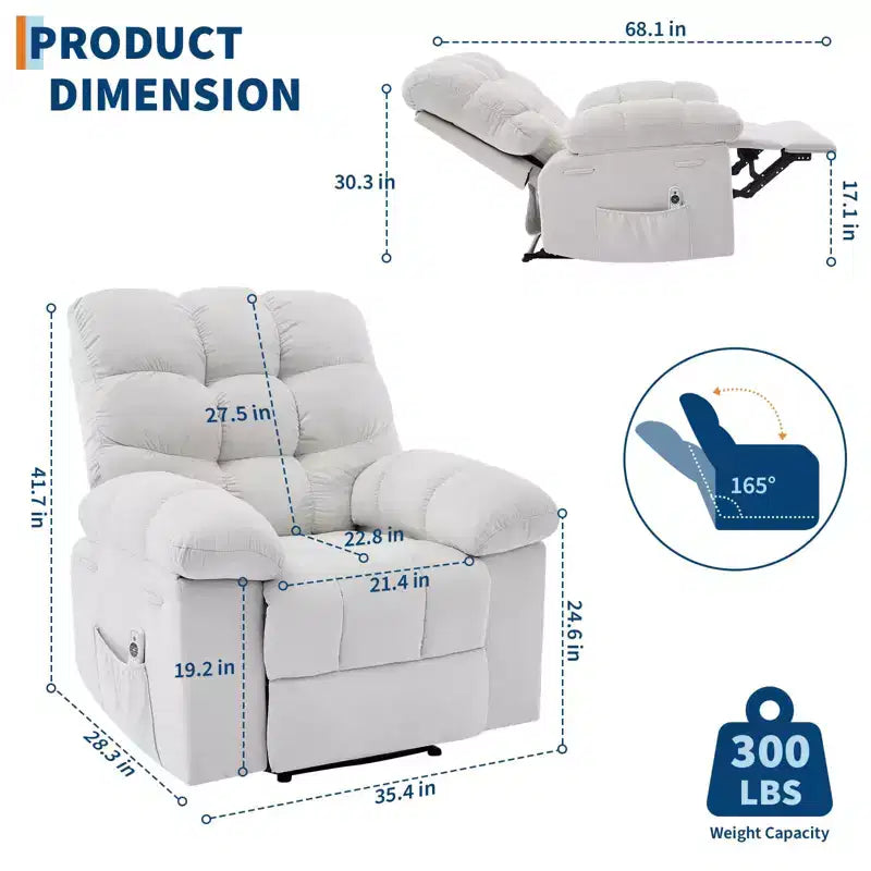Extra Wide Oversized Recliner Chair with Massage and Heat - Plush Manual Recliner for Living Room with 150° Recline