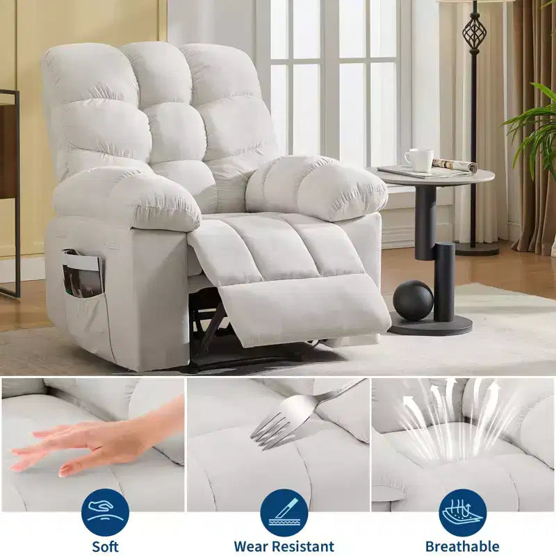 Extra Wide Oversized Recliner Chair with Massage and Heat - Plush Manual Recliner for Living Room with 150° Recline