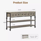 52-Inch Industrial Console Table with 3 Drawers and Open Shelf