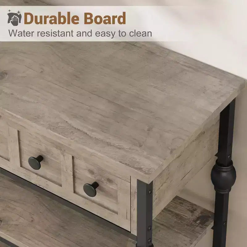 52-Inch Industrial Console Table with 3 Drawers and Open Shelf