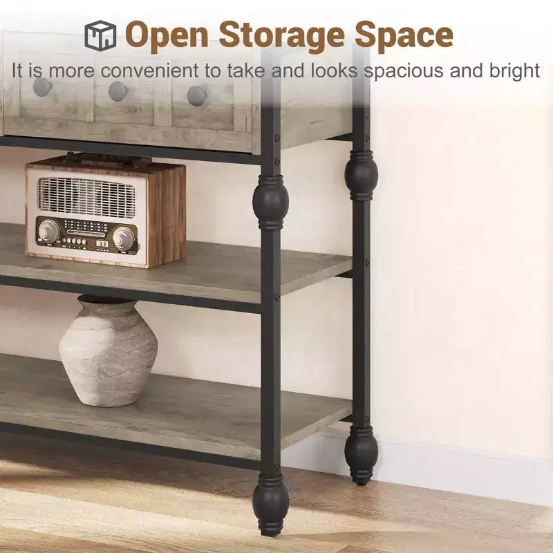 52-Inch Industrial Console Table with 3 Drawers and Open Shelf