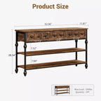 52-Inch Industrial Console Table with 3 Drawers and Open Shelf