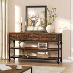 52-Inch Industrial Console Table with 3 Drawers and Open Shelf