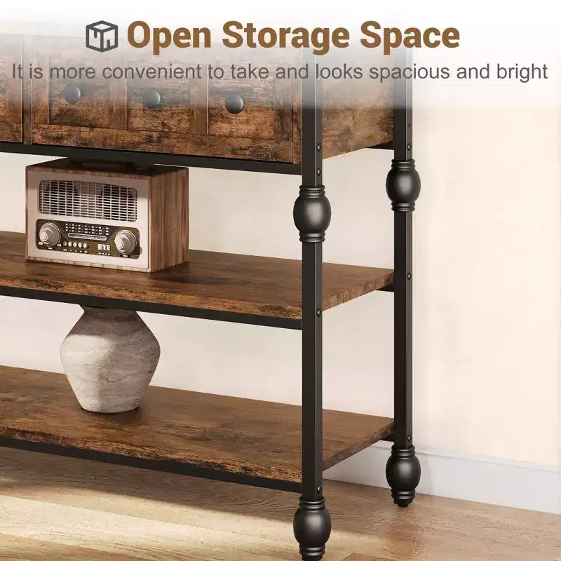 52-Inch Industrial Console Table with 3 Drawers and Open Shelf