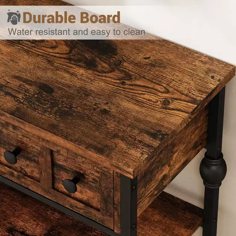 52-Inch Industrial Console Table with 3 Drawers and Open Shelf