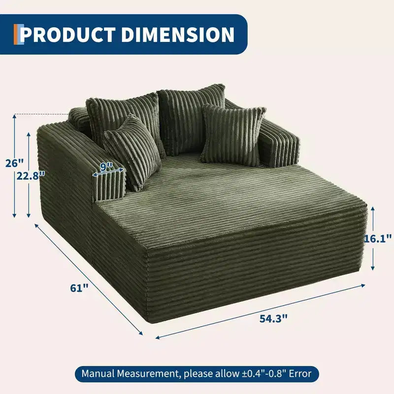 Oversized Corduroy Chaise Lounge Chair with Pillows, No Assembly Required