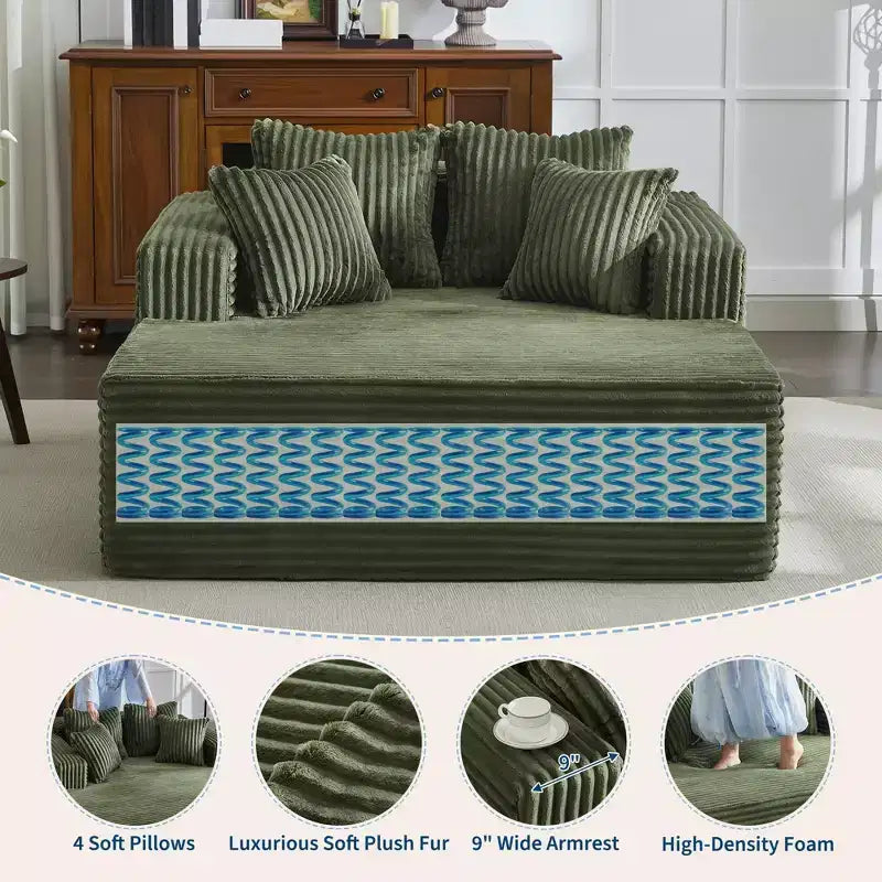 Oversized Corduroy Chaise Lounge Chair with Pillows, No Assembly Required