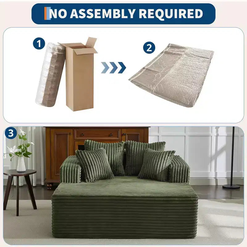Oversized Corduroy Chaise Lounge Chair with Pillows, No Assembly Required