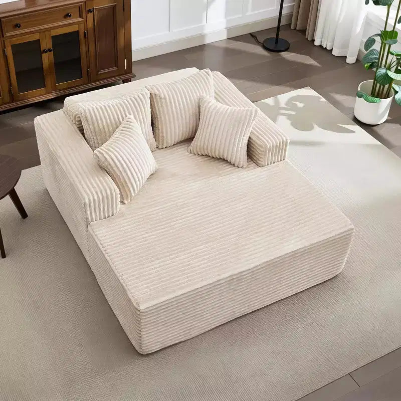 Oversized Corduroy Chaise Lounge Chair with Pillows, No Assembly Required