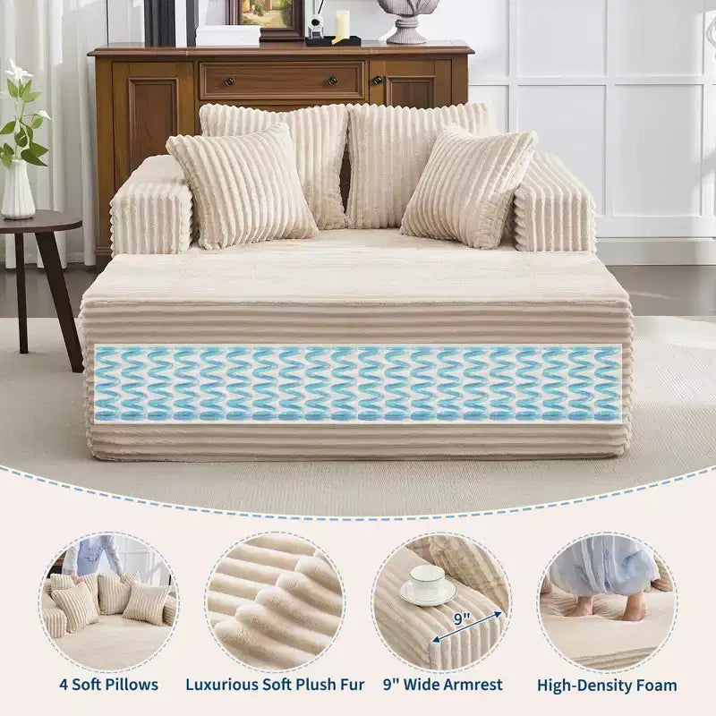 Oversized Corduroy Chaise Lounge Chair with Pillows, No Assembly Required