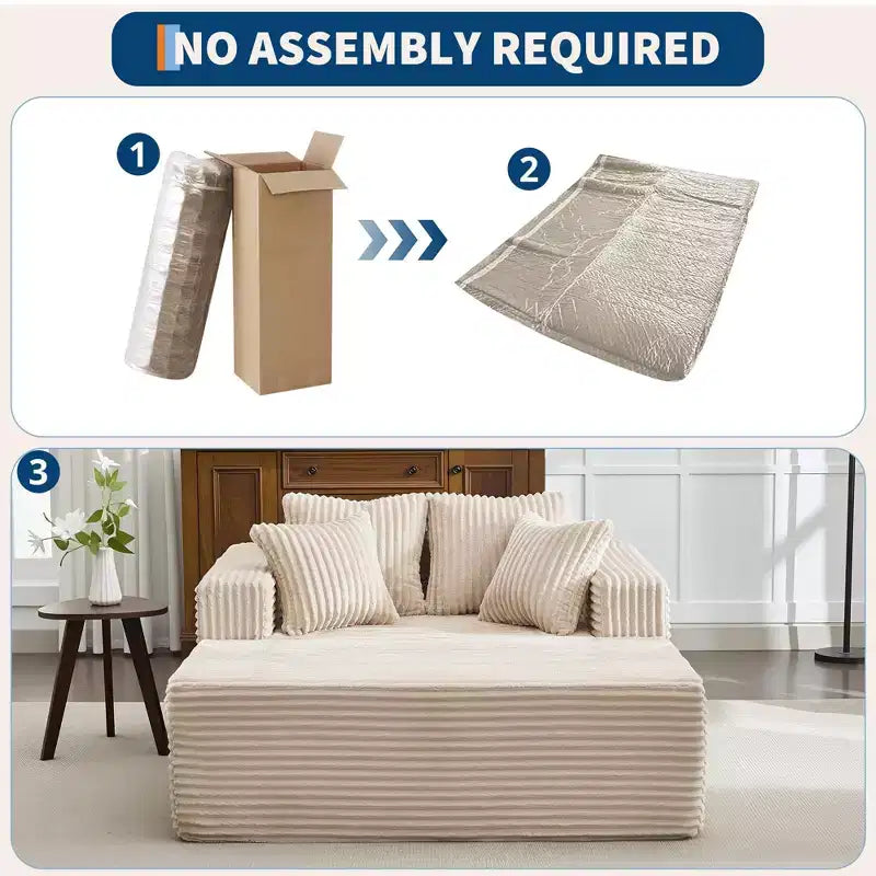 Oversized Corduroy Chaise Lounge Chair with Pillows, No Assembly Required