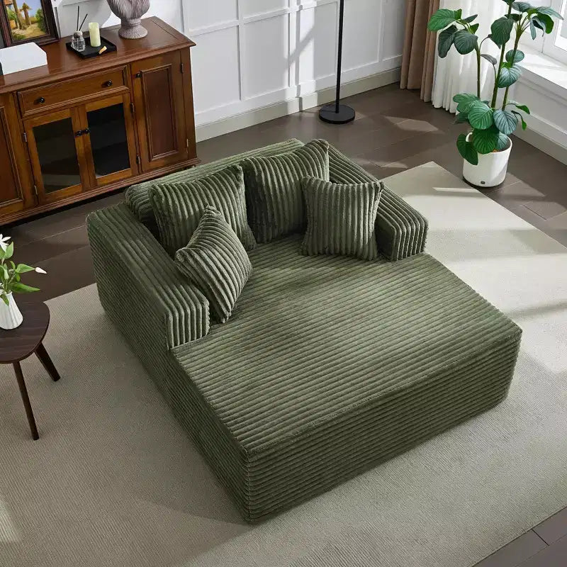 Oversized Corduroy Chaise Lounge Chair with Pillows, No Assembly Required