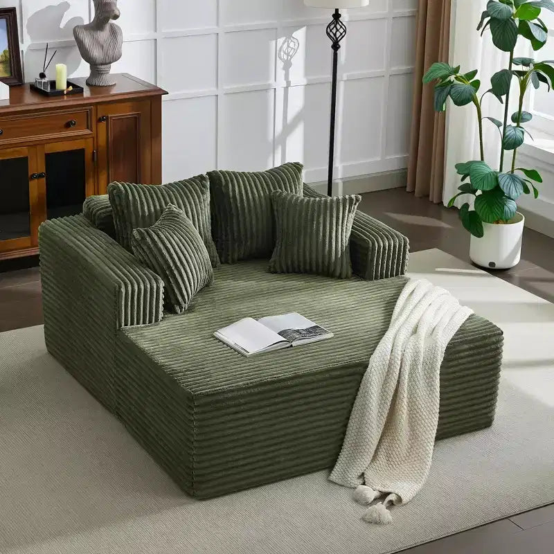 Oversized Corduroy Chaise Lounge Chair with Pillows, No Assembly Required