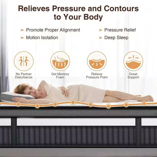 14 Inch Queen Mattress in a Box, Cooling Gel Memory Foam with Pocket Springs, Medium Firm