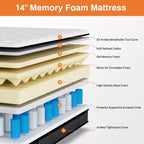 14 Inch Queen Mattress in a Box, Cooling Gel Memory Foam with Pocket Springs, Medium Firm