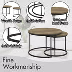 Round Nesting Coffee Table Set of 2 with Marble-Pattern Top and Metal Frame