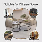 Round Nesting Coffee Table Set of 2 with Marble-Pattern Top and Metal Frame