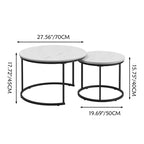 Round Nesting Coffee Table Set of 2 with Marble-Pattern Top and Metal Frame