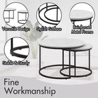 Round Nesting Coffee Table Set of 2 with Marble-Pattern Top and Metal Frame