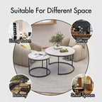 Round Nesting Coffee Table Set of 2 with Marble-Pattern Top and Metal Frame