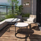 Round Nesting Coffee Table Set of 2 with Marble-Pattern Top and Metal Frame