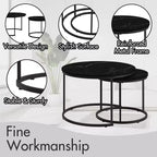 Round Nesting Coffee Table Set of 2 with Marble-Pattern Top and Metal Frame