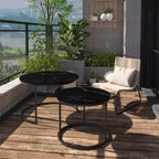 Round Nesting Coffee Table Set of 2 with Marble-Pattern Top and Metal Frame