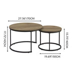 Round Nesting Coffee Table Set of 2 with Marble-Pattern Top and Metal Frame