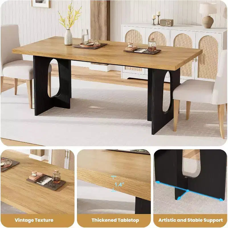 71-Inch Dining Table for 6 to 8 People with Pedestal Legs