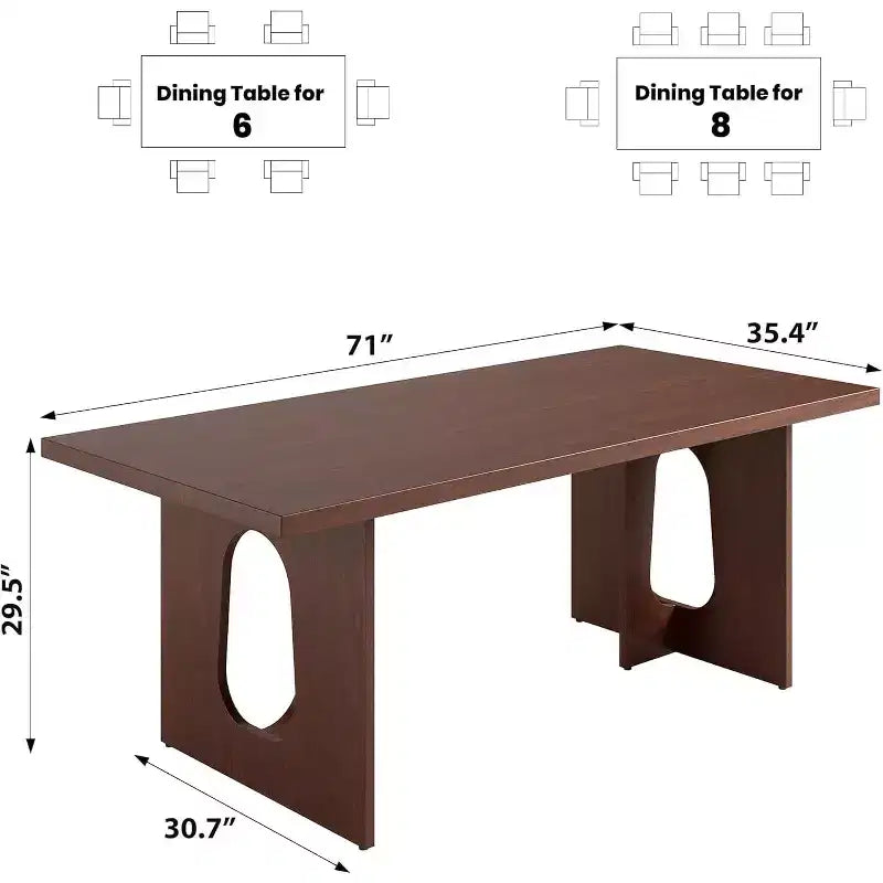 71-Inch Dining Table for 6 to 8 People with Pedestal Legs