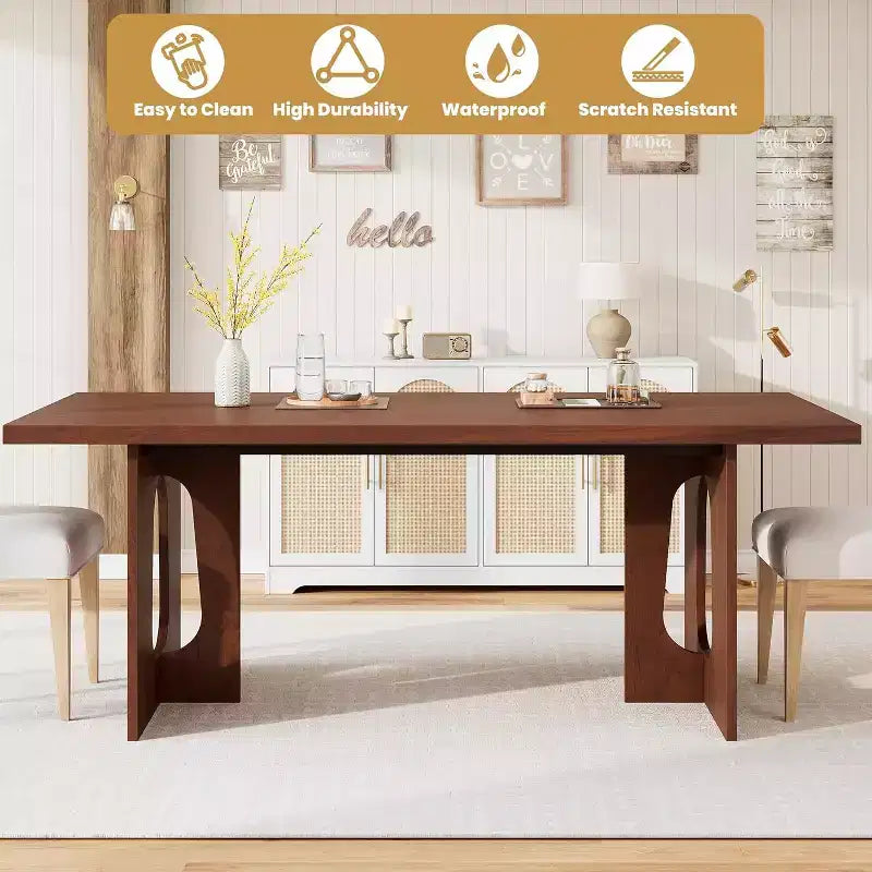 71-Inch Dining Table for 6 to 8 People with Pedestal Legs