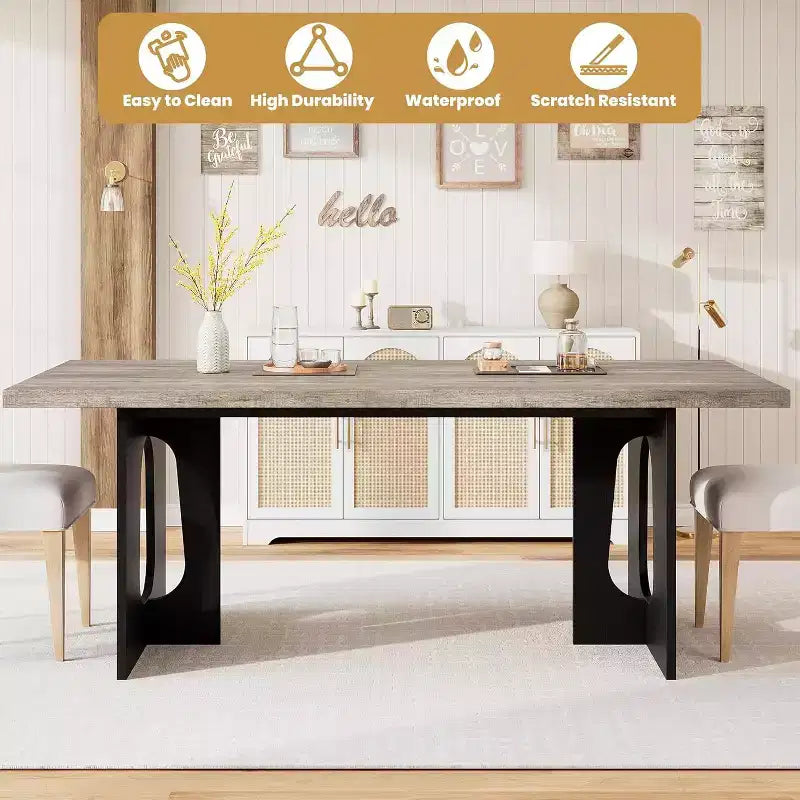 71-Inch Dining Table for 6 to 8 People with Pedestal Legs