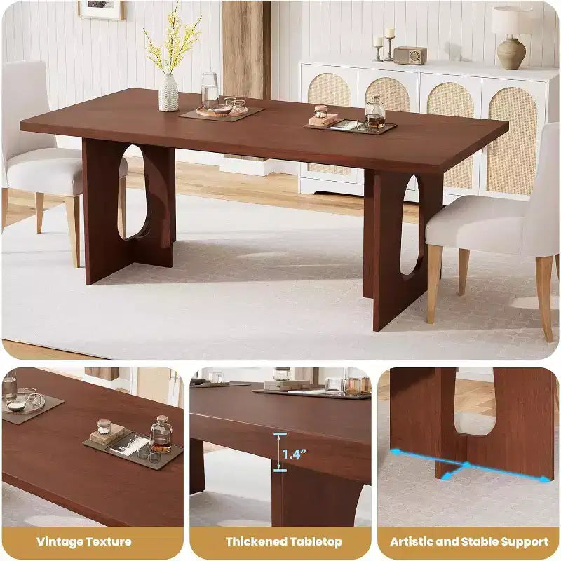 71-Inch Dining Table for 6 to 8 People with Pedestal Legs