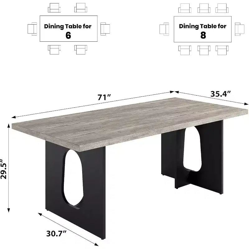 71-Inch Dining Table for 6 to 8 People with Pedestal Legs